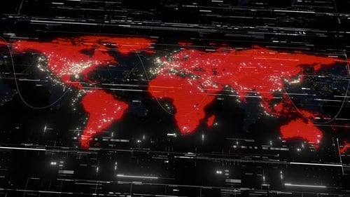 Animated Global Data Network with Digital World Map