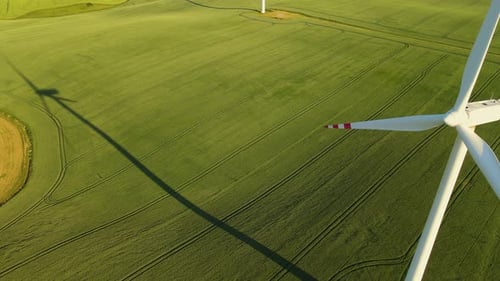 Electricity Production By Wind Generator on Wind Farm Windmill Blades Spinning Gracefully in Farm
