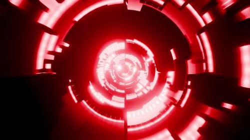 Dark Red Neon Steel Reverse Tunnel With Shadows Vj Loop Background High Fps