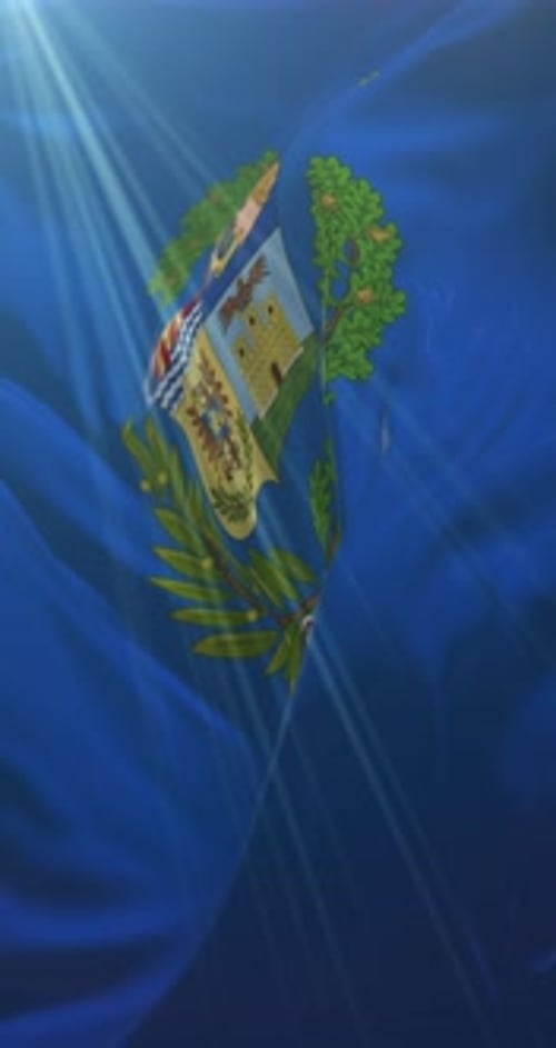 Animated El Salvador Coat of Arms on Waving Fabric Background