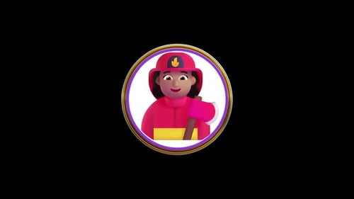 3D Animated Firefighter Character Spinning Icon Loop
