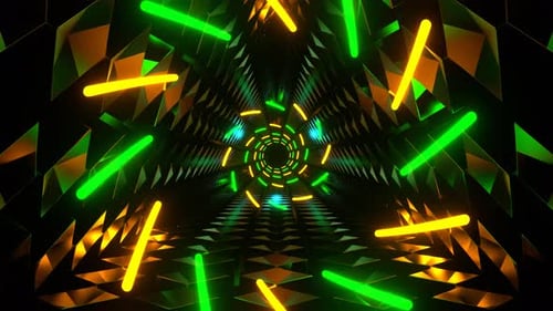 Orange And Green Neon Spirals In Triangular Tunnel Background Vj Loop In 4K