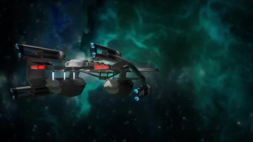 Futuristic 3D Spaceship Navigating Through Space Nebula