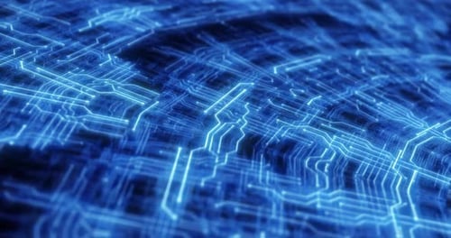 Futuristic blue circuit board animation, seamless loop