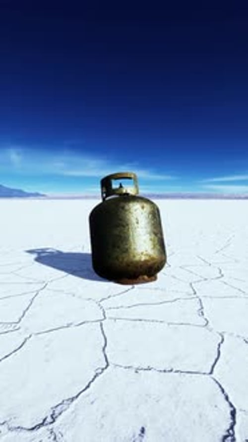 Old Rusted Danger Gas Container on Salt Lake