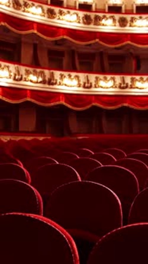 Classical theater with no audience during lockdown. Empty seats in the opera house.