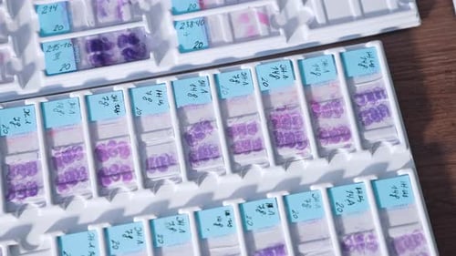 Microscope Slides with Tissue Samples in Trays