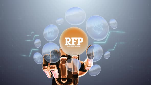 3D Robotic Hand Presents RFP with Holographic Business Icons ...