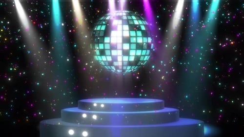 Realistic 3d Stage And Light Effects Moving On Background. Spot Light Animation With Stage And Neon