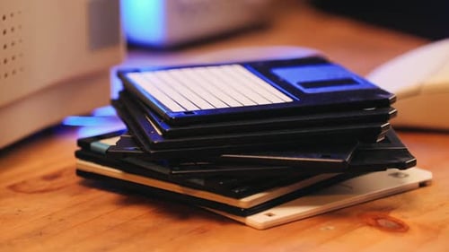 Floppy Disc FDD Close Up Using Diskette for Old PC Computer Macro Archive Programme or Music