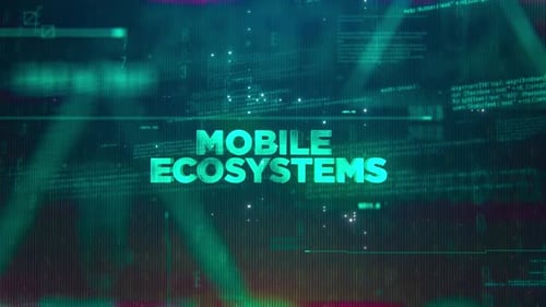 Wort zu mobilen Ökosystemen zum futuristischen Hintergrund der Hochtechnologie