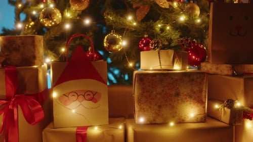 Festive Christmas Presents Under Illuminated Christmas Tree