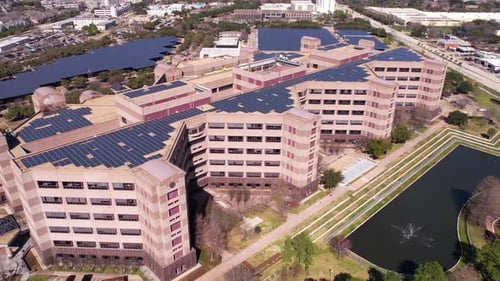 Aerial View, Michael E DeBakey VA Medical Center Building Covered With Solar Panels, Houston TX USA