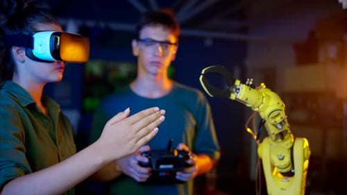 Woman in VR with Robotic Arm and Controller
