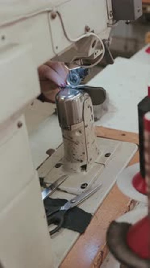 Sewing Machine Stitching Fabric, Close Up