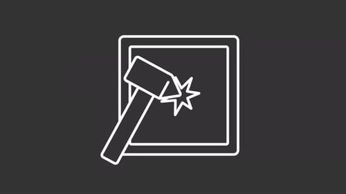 Animated Line Icon: Hammer Smashes Glass Screen