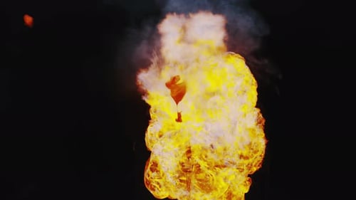 Bitcoin Balloon Exploding into Flames on Black