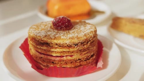 Delicious Freshly Made Honey Cake on the Table Close Up