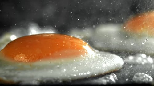 Eggs Frying in Pan Close Up