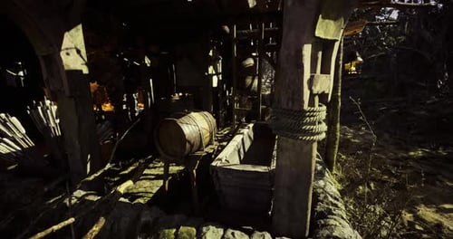 Animated Rustic Wooden Structure in a Fantasy Forest Environment