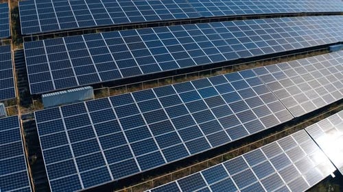 Solar panel cells on energy power farm. Sunlight green electricity production.