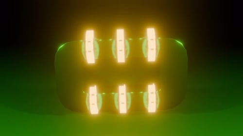 Rotating Zero Shape With Objects 4 K Vj Loop Futuristic Motion Background Green Gold