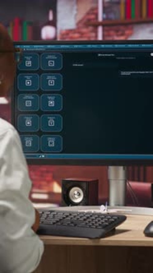 Vertical Video Woman at Home Asking Questions to AI LLM Chatbot Virtual Assistant