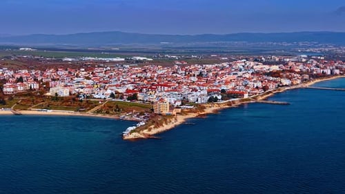 Dense cityscape of the beautiful city located on the seashore.