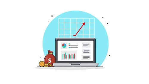 Animated Business Growth Data on Laptop Screen
