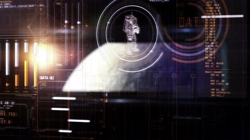 Futuristic Space Exploration Control Panel Monitoring Astronaut in Spacesuit