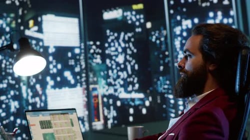 Powerful Director of Affairs Enjoying Nighttime Tower View