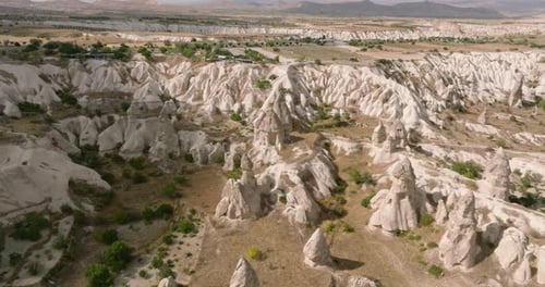A Drone Captures Dramatic Landscape's Majesty from Above Cappadocia, Turkiye