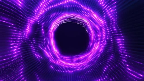 Digital futuristic tunnel with wave energy or travel in time and space. moving bright neon lines