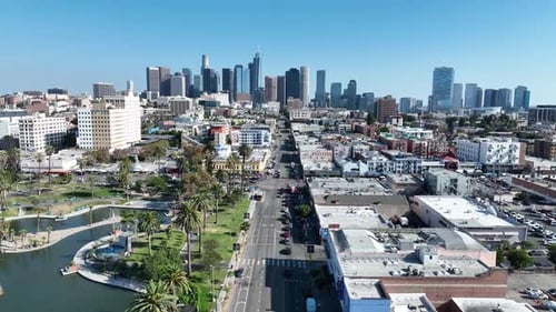 Downtown Los Angeles At Los Angeles In California United States. Corporate Buildings Scenery. Skyscr