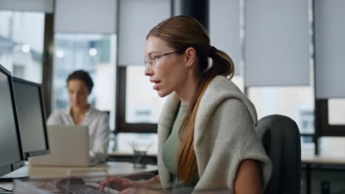 It Woman Programming Code in Office Casual Software Developer Typing Computer