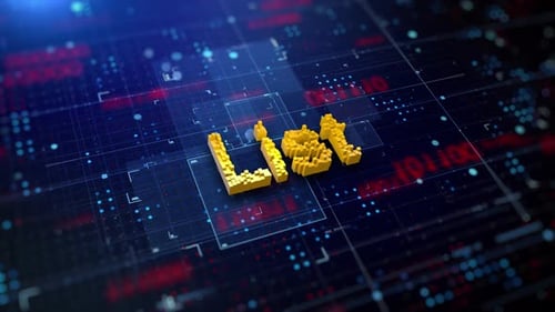 Futuristic Pixelated 3D Text Reveal on Digital Circuit Board