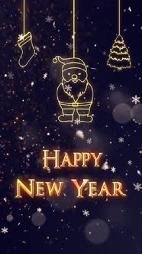 Sparkling Happy New Year Title with Festive Christmas Decorations
