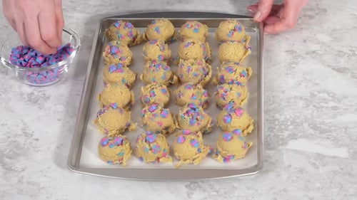 Scooping Cookie Dough with a Dough Scoop to Bake Unicorn Chocolate Chip Cookies