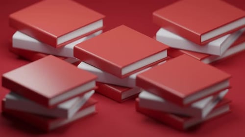 Animated Stacks of Red Books on Minimalist Background