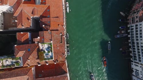 Aerial View of Venice Near Saint Mark's Square Rialto Bridge and Narrow Canals