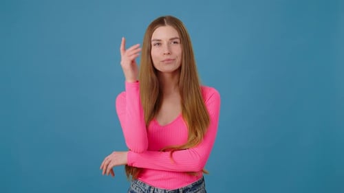 Woman Having Idea on Blue Background