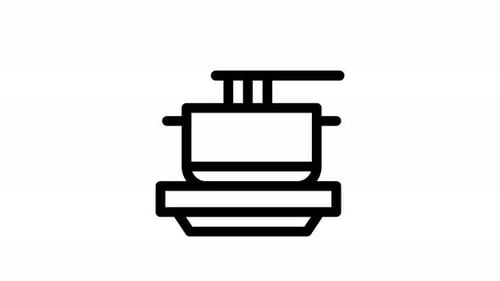 Animated Cooking Pot with Boiling Noodles Line Icon