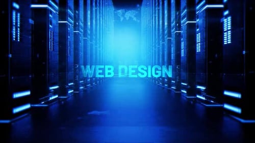 Web Design Words On Hologram Data Center Background