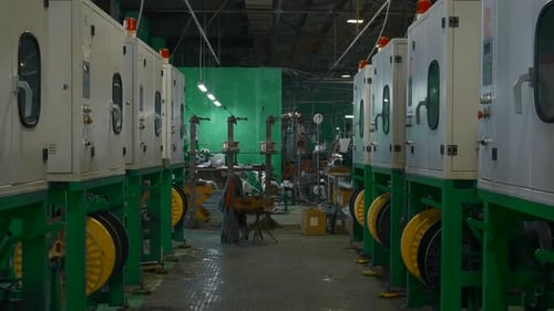 Chemical workshop of metallurgical production. Creative. Rows of production furnaces