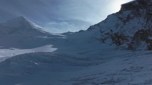 Saastal Saas Fee Ski Resort aerial drone Switzerland morning afternoon ice glacier autumn snow