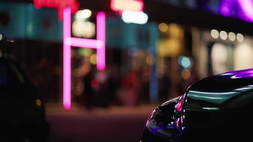 Abstract neon lights at night in an urban setting