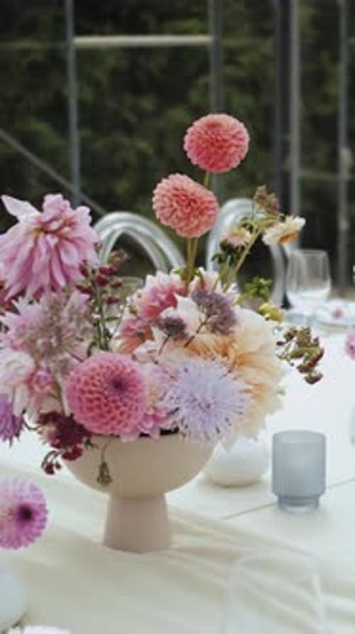 Wedding Flower Arrangement on Table Close Up