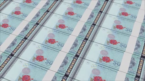 Malaysian Ringgit RM50 Banknotes Printing Loop Background