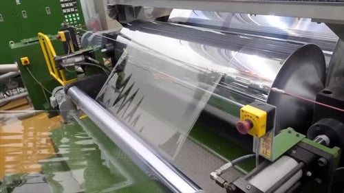 Process shapes polyethylene plastic box in plastic manufacturing Industry. Transparent polyethylene
