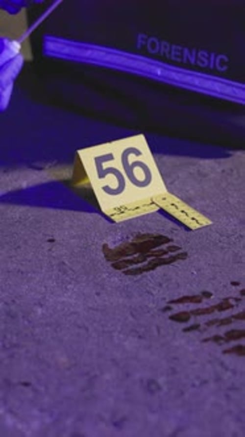Collecting Evidence at Crime Scene at Night